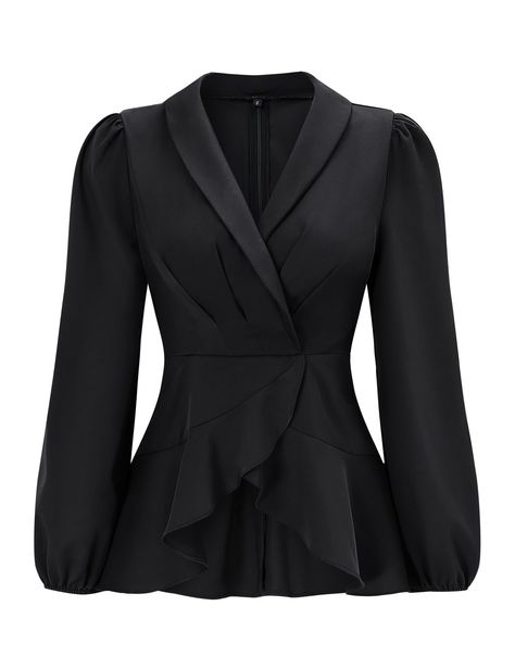 PRICES MAY VARY. 【 PREMIUM SLIGHT SHINY MATERIAL】100% polyester. This womens dressy peplum tops made of soft, skin-friendly, high quality, not easily wrinkled fabric, tailor to unique ruched details of bust, comfortable to wear it all day. 【V NECK & Back Zipper】The elegant peplum business blouses for women fashion 2023 featuring a wrap bodice with a v-cut neckline, show off your charming cleavage. Back zipper design makes it easy for you to put on and take off, giving you a comfortable wearing e Corporate Tops, Goth Office, Peplum Outfits, Wrinkled Fabric, Office Tops, Womens Peplum Tops, Corporate Goth, Cotton Tops Designs, Classy Blouses