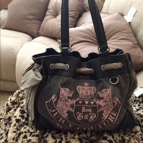 Couture, Y2k Bag, Aesthetic Bags, Day Dreamer, Juicy Couture Handbags, Grey Bag, College Bags, Juicy Couture Bags, Dress Up Dolls