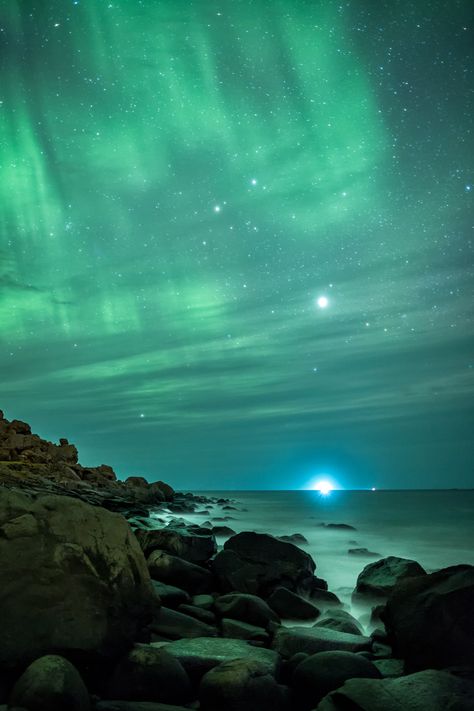 Lofoten, Norway Beach, Aurora Australis, Northern Lights (aurora Borealis), Aurora Borealis Northern Lights, Polar Light, Atmospheric Phenomenon, Green Sky, Green Wallpaper