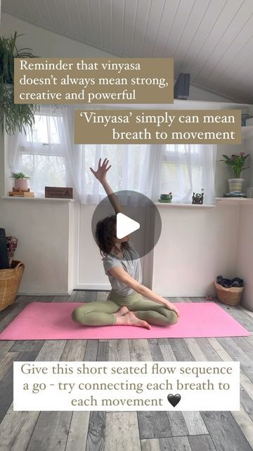 Laura Louise Yoga | Yoga Teacher & Educator on Instagram: "VINYASA✨ The link between breath and movement. ‘Vinyasa’ is derived from the Sanskrit term ‘ nyasa’ which means ‘to place’ and the prefix vi, - ‘in a special way’ . As I’m sure we all know, vinyasa flow is a practice that has my heart.  Vinyasa classes can often be thought of as being powerful, athletic & sweaty, which they absolutely can - I love a good power flow! However, vinyasa can be for anyone and everyone no matter your ability, desires and wants from a practice. If you don’t enjoy very dynamic practices then vinyasa is still for you. Breathe to movement. - that’s all it is 🥰  . Give this short seated flow for your upper body a go, try it connecting the breath to each movement🤍 . . . #vinyasaflow #vinyasa #seatedflow #gow Yoga For Breathing, Slow Flow Yoga Sequence Asana, Vinyasa Yoga Flow Sequence 1 Hour, Yoga Cool Down Sequence, Seated Yoga Flow, Gentle Yoga Poses, Mandala Yoga Sequence, Yoga Flow For Beginners, Yin Yoga Flow