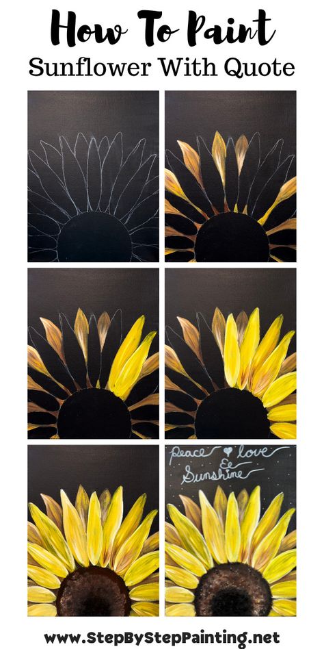 Decorating Painting Ideas, Diy Sunflower Canvas Painting, Painted Sunflower On Wood, Beginner Sunflower Painting, Sunflower Painting Acrylic Tutorial, Paint And Sip Sunflower, Diy Sunflower Painting Canvases, Sunflower Paint And Sip, Sunflower Paint Night