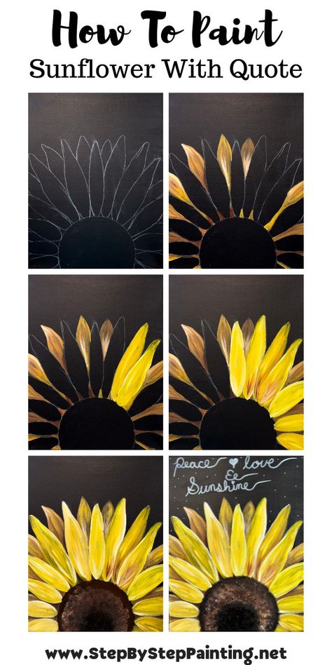 Diy Sunflower Canvas Painting, Decorating Painting Ideas, Sunflower Step By Step Painting, Painted Sunflower On Wood, Beginner Sunflower Painting, Sunflower On Wood Painting, Sunflower Paint And Sip, Sunflower Painting Acrylic Tutorial, Fall Painting Class Ideas