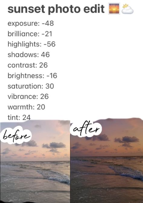 these are the BEST settings to edit a beautiful beach picture using your camera roll! Iphone Editing Hacks Beach, Aesthetic Picture Editing Ideas Iphone, Iphone Editing Pictures Sunset, Beach Edits Iphone, Iphone Beach Edit, Beach Preset Iphone, Camera Roll Editing Beach, Beach Edit Lightroom, Best Beach Filters