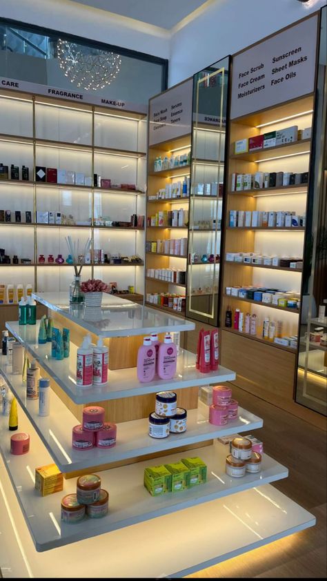 skincare store Skincare Shop Interior Design, Beauty Store Interior Design, Fragrance Display Retail, Beauty Store Interior Retail Design, Skin Care Shop Interior Design, Skincare Store Aesthetic, Beauty Supply Store Design Ideas, Skincare Store Interior, Skincare Retail Display