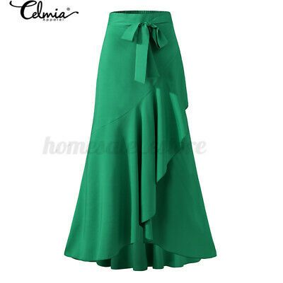 Green Skirt Fall, Ruffle Long Skirt, Womens Skirt Outfits, Maxi Skirts Summer, Mode Kimono, Long Skirt Fashion, Tulle Material, High Rise Style, Fishtail Skirt