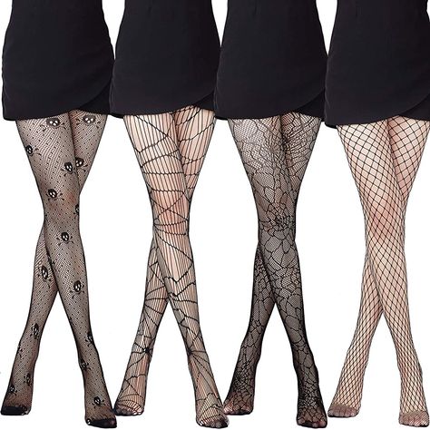 Skull Fishnets, Spider Clothes, Spider Web Tights, Goth Tights, Spider Skeleton, Fishnet Tights, Black Pantyhose, Fishnet Stockings, Halloween Spider