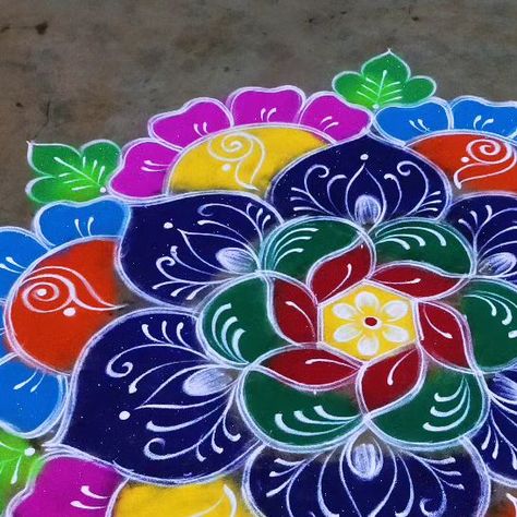 Simple Big Rangoli Designs, Colorful Rangoli Designs For Diwali, Rangoli Kolam Designs Festivals, Colour Kolam Design, Dots Rangoli With Colors, Indian Rangoli Designs Festivals, Mugulu Designs Latest, Beautiful Rangoli Designs Latest, Rangoli Kolam Designs With Colour