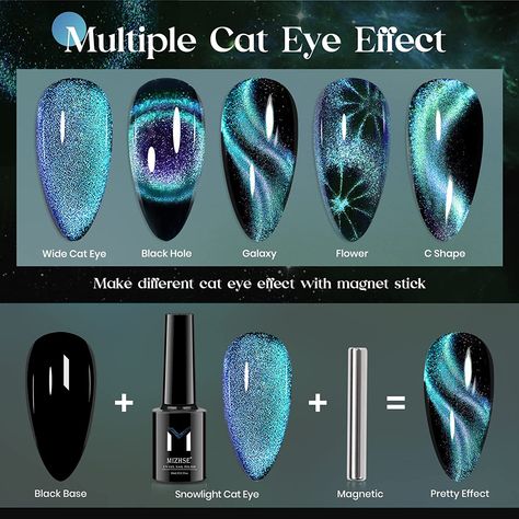 Feature Nail Ideas, Emerald Green Cats Eye Nails, Cateye Nailart Galaxy, Gel Nail Designs Cat Eye, Aqua Cat Eye Nails, Short Stilleto Nails Cat Eye, Jade Cat Eye Nails, Holiday Cateye Nails, Two Color Cat Eye Nails