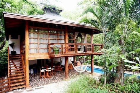 Balinese Style, Off Grid Tiny House, Wooden House Design, Hut House, Tropical House Design, Bamboo House Design, Jungle House, Thai House, House On Stilts