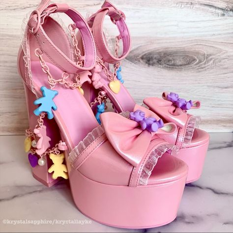Nwt Dollskill Sugar Thrillz Sweet Loving Revelation Platform Heels Sold Out Online. “ Sugar Thrillz Sweet Loving Revelation Platform Heels Cuz You’re An Angelic Vision Of Love! These Patent Platform Heels Have Chain Details With Colorful Teddy Bear And Heart Charms, A Peep Toe Design With Ruffle Trim And Bow Details On The Straps, And Adjustable Ankle Strap Buckle Closures. “ * Please Look Closely At Pictures. Comes With Original Box (Has Wear & Tear) Kawaii, Dollskill Heels, Baby Heels, Ribbon Heels, Candy Room, Faux Fur Heels, Butterfly Heels, Vision Of Love, Dolls Kill Shoes