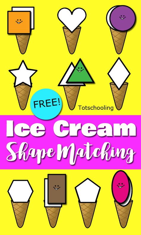 File Folder Games Preschool, Math Activities For Toddlers, Shape Matching Game, Shapes For Toddlers, Ice Cream Crafts, Shape Activities Preschool, File Folder Activities, Activity For Toddlers, Shapes Preschool