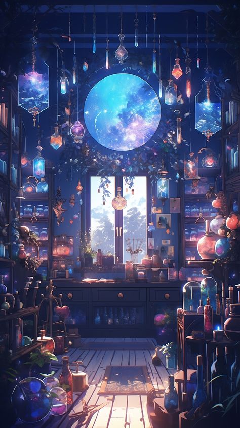 Dream Magic Art, Magical Anime Wallpaper, Anime Cool Wallpaper Art, Fantasy Whimsical Art, Anime Magic Aesthetic, Magic Shop Fantasy Art, Magic Anime Wallpaper, D&d Backgrounds, Wallpaper Fantasy Magic