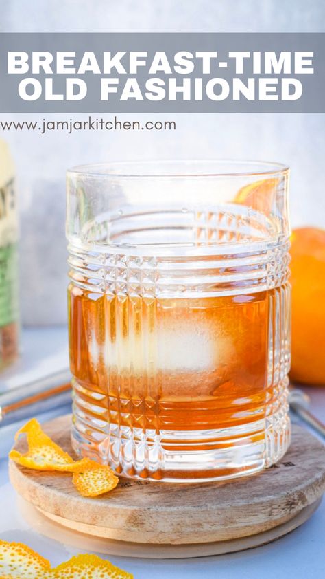 Old fashioned cocktail Breakfast Old Fashioned Cocktail, Whiskey Breakfast Cocktail, Rye Whiskey Cocktail Recipes, Breakfast Cocktail, Breakfast Cocktails, Jar Kitchen, Whiskey Sour, Whiskey Drinks, The Jam