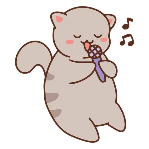 Kawaii, Cute Singing Cartoon, Animal Singing Illustration, Singing Cat Drawing, Singing Doodle, Singer Drawing, Cat Singing, Singing Cat, Singing Drawing