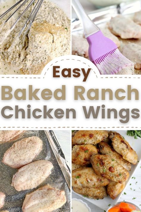 These Baked Ranch Chicken Wings are perfect to share with your friends and family and may just become a new favorite appetizer recipe. Ranch Chicken Wings Baked, Baked Ranch Chicken Wings, Ranch Wings Recipe, Easy Baked Ranch Chicken, Wings Recipe Oven, Chicken Wings Recipe Oven, Crockpot Ranch Chicken, Ranch Chicken Wings, Ranch Dressing Chicken