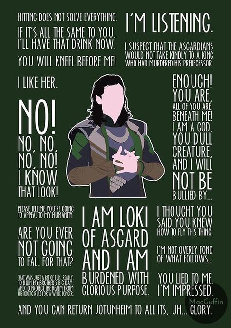 Loki Quote Poster by MacGuffin Designs #Marvel #MCU Loki Quotes, Avengers Quotes, Marvel Loki, Marvel Background, Loki Art, Univers Dc, Marvel Quotes, Marvel Images, Avengers Comics