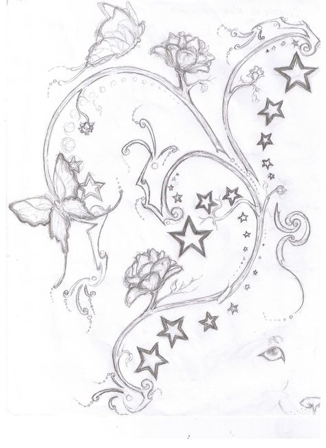 Butterfly's&Stars this will make such a cute tattoo Star Tattoos, Full Page Drawings, Bauch Tattoos, Arte Grunge, Artist Signature, Tattoo Style Drawings, 문신 디자인, Doodle Art Designs, Mini Drawings