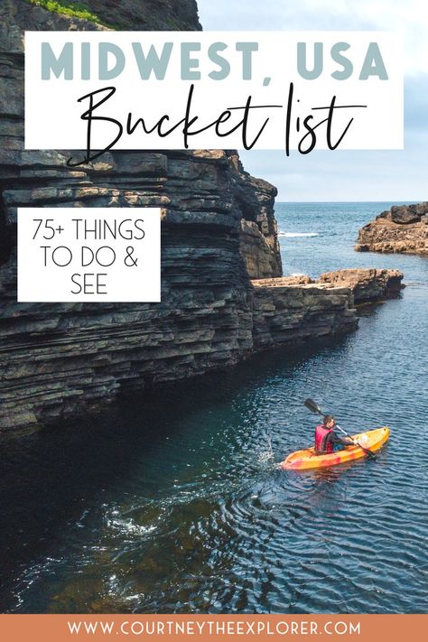 34 hikes, 11 cute small towns, 10 Midwest hidden treasures, and the best cities to visit this summer! A bucket list for Midwest travel - explore middle America (the best place on earth, yeah?)!! Illinois, Indiana, Kanas, Iowa, Michigan, Minnesota, Ohio, Missouri, Nebraska, North Dakota, South Dakota, and Wisconsin! 75+ places to see and things to do this summer! #midwesttravel #usatravel #localtravel #travel Midwest Bucket List, Missouri Bucket List, Indiana Bucket List, Stuck In The Suburbs, Backpacking Places, Motorhome Trip, Midwest Travel Destinations, North Dakota Travel, Midwest Vacations