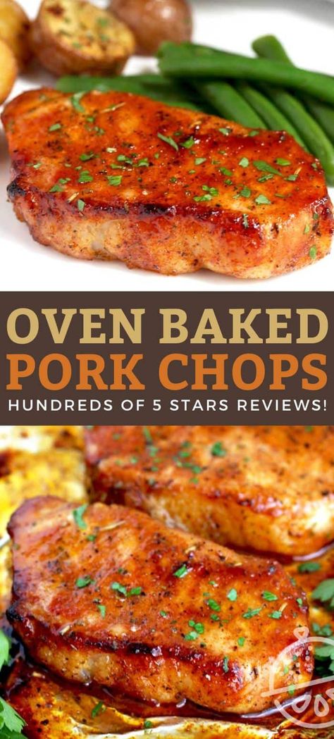 With more than 17 million page views and hundreds of FIVE STARS reviews, this Baked Pork Chops recipe is the best, quick and easy dinner recipe to make when you are craving extra juicy and super tender pork chops. Seasoned with a flavorful spice rub made with simple pantry ingredients, these oven-baked pork chops are ready (and perfect) in 30 minutes! #lemonblossoms Roast Pork Chops Oven, Oven Roasted Pork Chops Boneless, Pork Chop Cooking Time Chart, Toaster Oven Pork Chops, How To Cook Pork Chops In The Oven, Thick Pork Chops In Oven, How To Cook Pork Chops, Healthy Pork Chop Recipes Clean Eating, Porch Chops