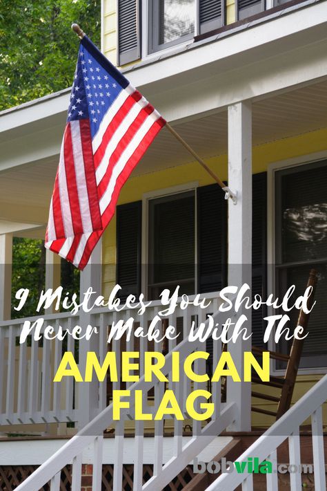 American Flag On House Exterior Brick, American Flag Home Exterior, American Flag On Front Porch, American Flags On Houses, American Flag Hanging On House, American Flag House Exterior, Front Porch American Flag, Hanging Flags On House Front Porches, Flag Hanging Ideas Outside