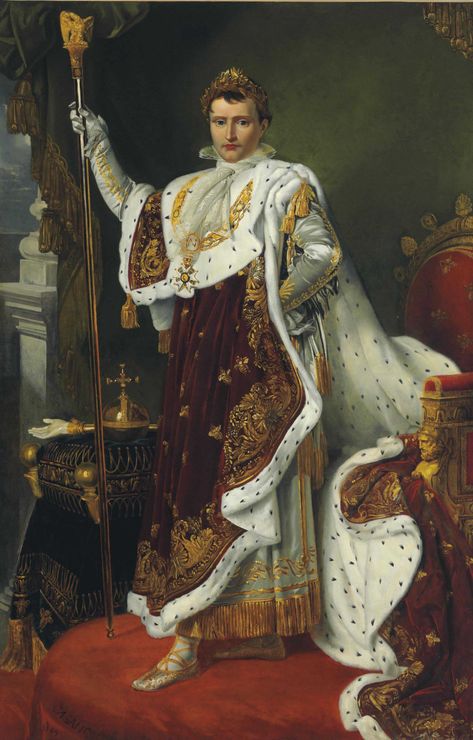 Alexandre Benoit Jean Dufay, Casanova (Paris 1770-1844) | Portrait of the Emperor Napoleon Bonaparte (1769-1821), full-length, in coronation robes | Paintings, oil | Christie's Napoleonic Wars, Napoleon Painting, First French Empire, Coronation Robes, Napoleon Bonaparte, French History, Historical Painting, French Empire, The Emperor