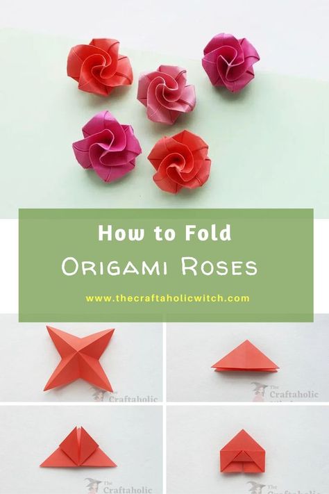 How to Make Easy Origami Roses Origami Mini Flowers, How To Make An Origami Flower, Origami Flower Instructions, How To Make A Origami Flower, Origami Roses Step By Step, Printable Origami Templates, Paper Flower Tutorial Easy, Oragami Roses Step By Step, Easy Origami Flowers For Beginners