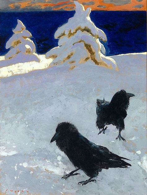 Ravens in the snow. Jamie Wyeth. Bo Fransson, Jamie Wyeth, Black Crows, Ice Storm, Crow Art, Andrew Wyeth, Art Appreciation, Sumi E, Wildlife Art