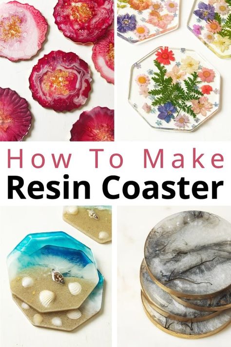 See how to make show-stopping coasters with resin! This DIY resin coasters tutorial includes tips on choosing the best molds, resin for coasters, and shows design ideas such as ocean beach coasters, botanical flower coasters, agate geode coasters, photo coasters, and wood coasters. Homemade epoxy coasters are so lovely to serve drinks on and make a conversation piece on every table. They're also a fantastic gift idea for your family and friends and make to sell. | CountryHillCottage.com Resin Coaster With Picture, How To Make Acrylic Coasters, Resin Drink Coaster, Square Resin Coasters Ideas, Christmas Resin Coasters Ideas, Resin Coaster Tutorial Videos, Acrylic Coasters Diy, Resin Coasters Ideas, Make Resin Coasters