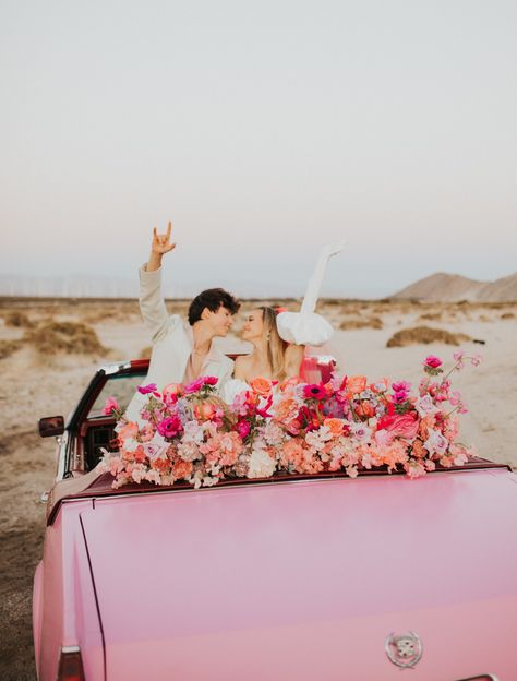 Pink Palm Springs, Dana Point Wedding, Pink Veil, Pink Engagement, Classic Cadillac, Pink Convertible, Sf Wedding, Pink Wedding Inspiration, Beautiful Veil