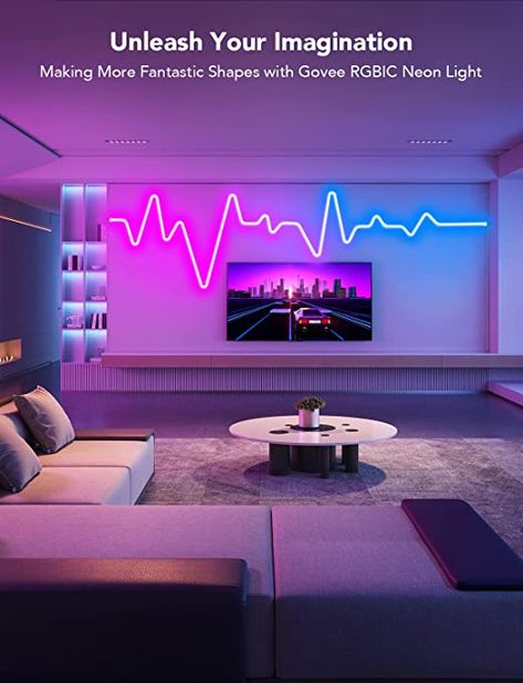 Rope Lights Bedroom, Neon Room Decor, Tv Above Fireplace, Gaming Bedroom, Neon Lights Bedroom, Led Lighting Bedroom, Living Tv, Led Rope, Led Light Design