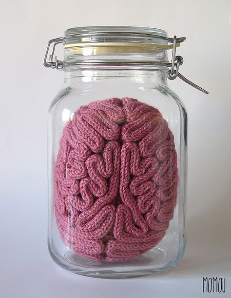Knit brain in a jar! #knitting #brain #science Brain In A Jar, Crochet Pour Halloween, Art Au Crochet, Spool Knitting, French Knitting, I Cord, Halloween Crochet, In A Jar, Crochet Art