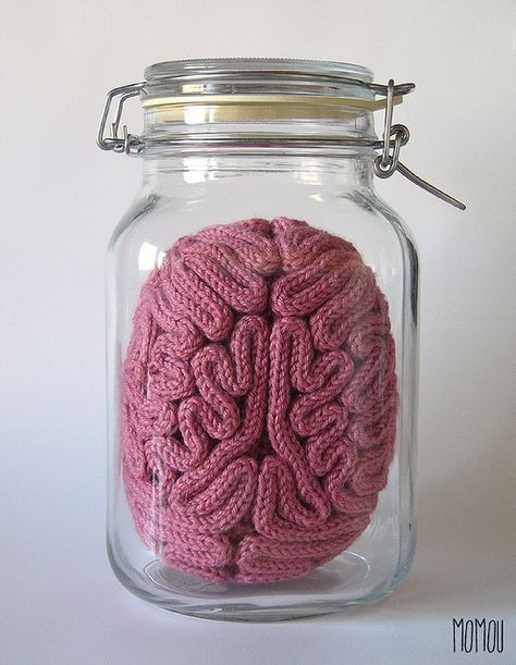 Knit brain in a jar! #knitting #brain #science Brain Crochet Pattern Free, Crochet Molecules, Psychology Crochet Pattern, Microbiology Crochet, Crochet Brain Free Pattern, Crochet Neuron, Crochet Spine, Brain Crochet Pattern, Crochet Biology