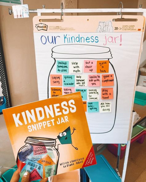Have you read the kindness snippet jar?🥹 CUTEST book ever about how to do acts of kindness! I love to sprinkle in kindness books/lessons… | Instagram Abc Of Kindness, Schoolwide Kindness Project, Books To Read Preschoolers, A Spot Of Kindness Activities, Class Kindness Activities, Prek Sel Activities, Kindness Jar Ideas, Kindness Snippet Jar Activities, Kindness Jar Classroom