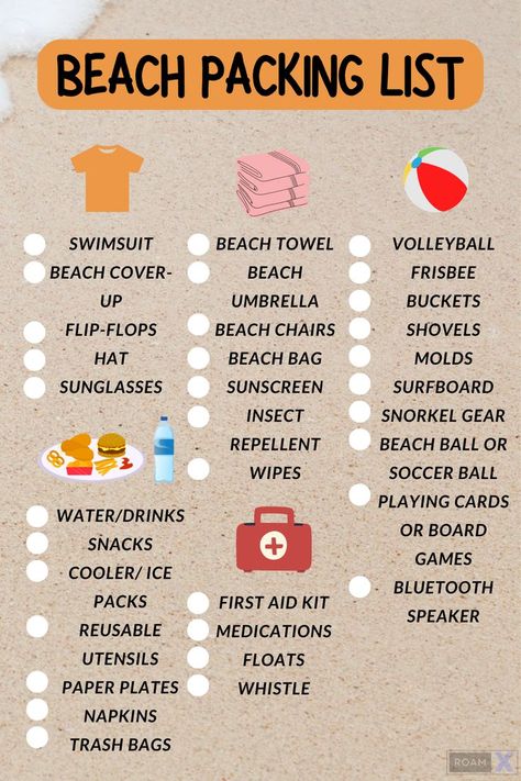 Beach Packing List Beach Trip Packing List, Trip Essentials Packing Lists, Beach Trip Packing, Beach Packing List, What To Pack For Vacation, Beach List, Beach Vacation Packing, Packing Essentials List, Beach Vacation Packing List