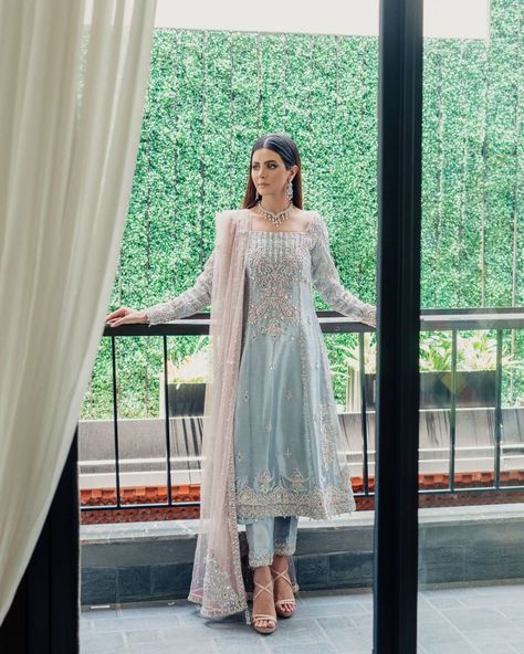 pakistani clothes • Instagram Baby Blue Outfit, Embroidery Zardozi, Blue Frock, Wedding Guest Dresses Long, Light Blue Colour, Zardozi Work, Desi Wedding Dresses, Heavy Dresses, Pakistani Formal Dresses