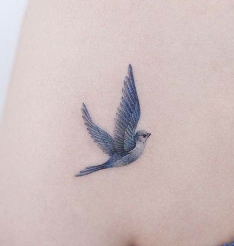 Disney Blue Bird Tattoo, Watercolor Sparrow Tattoo, Simple Blue Bird Tattoo, Bluebird Tattoo Small Simple, Small Blue Bird Tattoos For Women, Fine Line Blue Jay Tattoo, Single Needle Bird Tattoo, Bird Simple Tattoo, Small Bluejay Tattoo