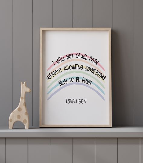 Isaiah 66 9, Rainbow Baby Quotes, Baby Scripture, Bible Verse Isaiah, Angel Baby Shower, Rainbow Baby Announcement, Baby Bible, Nursery Rainbow, Rainbow Baby Gift