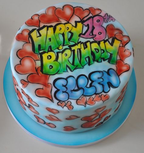 Air Brushed Cakes Ideas, Freaknik Birthday Cake, 30th Birthday Cake 90s Theme, 2000s Cake Design, Freaknik Cake, Graffiti Cake Ideas, Early 2000s Cake, Airbrush Cake Ideas, 90s Party Cake