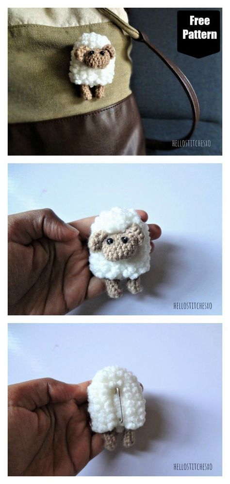 Sheep Brooch Free Crochet Pattern #freecrochetpattern #crochetpattern #broochpattern Crochet Brooch Pattern Free Amigurumi, Crochet Brooches Free Patterns, Crochet Broches Free Pattern, Crochet Brooch Free Pattern, Sheep Crochet Pattern Free, Crochet Brooch Pattern Free, Knitted Brooch, Crochet Sheep Free Pattern, Crochet Brooch Pattern