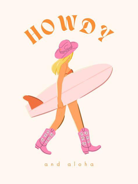 Howdy and Aloha Coastal Cowgirl Print Pink and Orange Wall Art Poster. Digital File. Comes in six sizes. In inches: 9x12, 8x10, 12x18, 16x24, 18x24, 24x36 Purple Brunette, Cowgirl Poster, Cowgirl Print, Printable Wall Collage, Beach Wall Collage, Orange Wall Art, Pink Posters, Preppy Wallpaper, Coastal Cowgirl