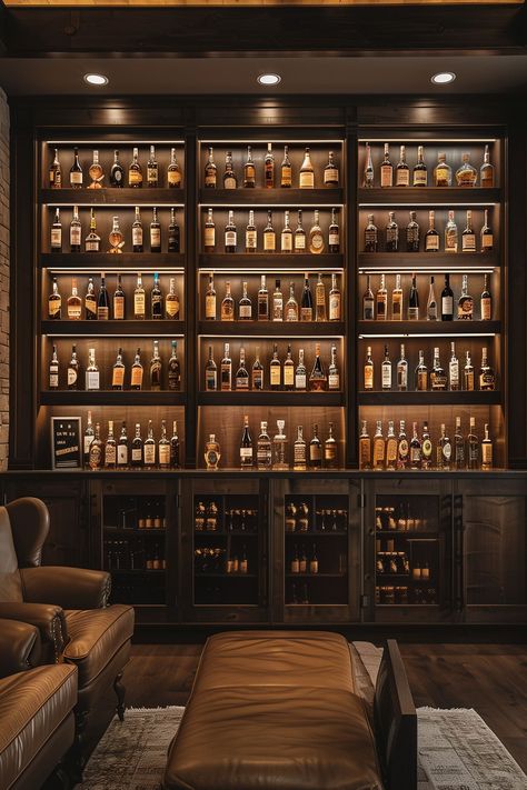 23 Whiskey Lounge Inspirations - Remodr Basement Whisky Bar, Dark Whiskey Room, Diy Bar Wall Ideas, At Home Speakeasy Bar, Home Whiskey Bar Ideas, Bourbon Bar Ideas For Home, Home Whiskey Lounge, Moody Bar Room, Home Whisky Bar