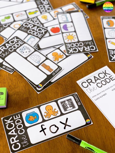 CRACK THE CODE CARDS - perfect for children learning the beginning sounds and practice blending sounds into simple words | you clever monkey Literacy Centres, Cvc Words Kindergarten, Cvc Activities, Cvc Word Activities, Phonics Centers, Blending Sounds, Literacy Games, Cvc Word, Kindergarten Centers