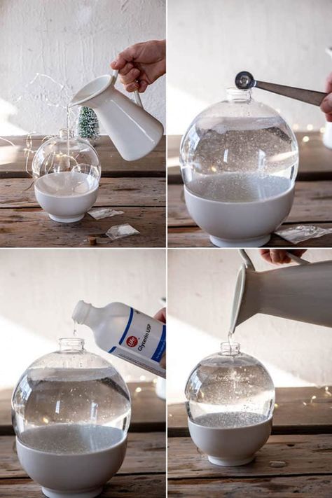 Diy Christmas Ornaments Snow Globe, Homemade Snow Globes How To Make, How To Make Your Own Snow Globe, Making A Snow Globe, Diy Glitter Globe, How To Make A Snow Globe Diy, Target Snow Globe Ideas, How To Make Snow Globes, Diy Snow Globe With Picture Inside