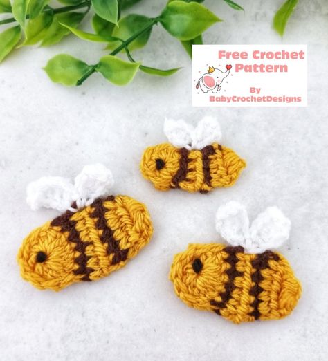 Bee Applique — Baby Crochet Designs Amigurumi Patterns, Crochet Bee Pattern Free Flat, Aplique Bee Crochet, Bee Crochet Granny Square, Bee Applique Crochet, Crochet Bumble Bee Applique Pattern Free, Bee Crochet Applique, Crochet Bee Sweater, Crochet 2d Animals