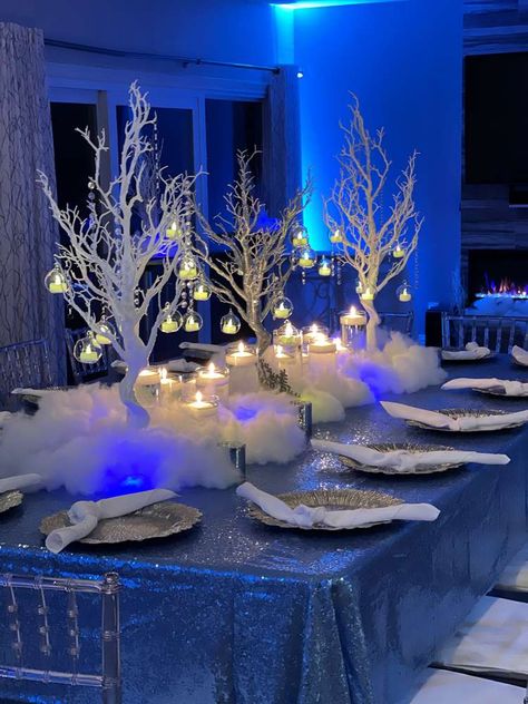 Winter Wonderland Babyshower, Wedding Decor Aesthetic, Quinceanera Winter Wonderland, Winter Wonderland Ball, Wonderland Wedding Decorations, Sweet 16 Winter Wonderland, Sweet 16 Winter, Winter Wonderland Christmas Party, Winter Wonderland Wedding Theme