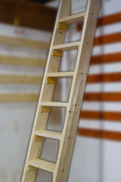 Simple DIY Loft Ladder Playhouse Loft Ladder, Shed Loft Ladder, Diy Wooden Ladder How To Build, Diy Ladder For Playhouse, Loft Ladder Plans, Ladder Diy How To Build, Tiny House Stairs Diy Loft Ladders, How To Make A Ladder, Diy Loft Ladder How To Build