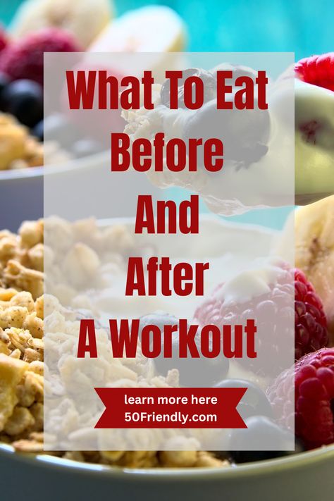 What to eat before and after a workout.  Your body needs fuel – needs the energy to get an effective exercise.  Does it have to be a full meal?  No. But what you do eat should consist of protein and carbs.  Click the link and see which foods are best for before a workout and after a workout.  Click the link or visit 50friendly.com to see the full list What Should I Eat After A Workout, Best Carbs To Eat After Workout, Energy Boost Workout, Before Workout Meal, What To Eat After The Gym, Do You Eat Before Or After Workout, Best Foods For Working Out, What Food Does My Body Need, Things To Eat Before A Workout