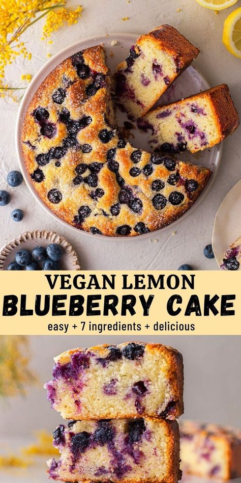 Lemon Recipes Vegan, Lemon Cake Blueberry, Vegan Lemon Blueberry Cake, Deserturi Raw Vegan, Cake Blueberry, Lemon Blueberry Cake, Vegan Lemon Cake, Cake Lemon, Vegan Baking Recipes