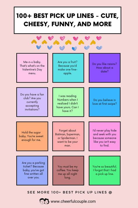 Cute Preview Image of 100+ Best Pick Up Lines - Cute & Cheesy, Funny and Flirty, and more Pick Up Lines For Friends, Cheesy Love Lines, Rizzzz Lines, Rizz Pick Up Lines Spicy, Short Pick Up Lines, Rizz Pick-up Line, Pic Up Lines, Cheesy Pick Up Lines, Funny Pick Up Lines