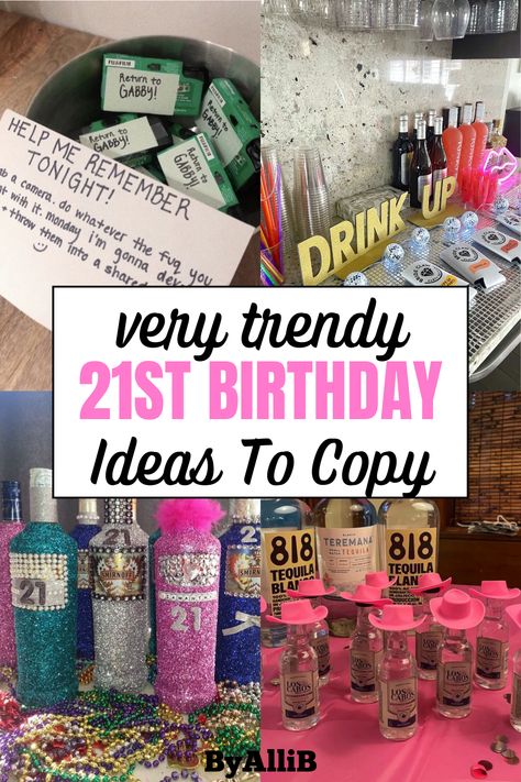 Pinterest Famous 21st Birthday Party Ideas You Can Copy This Year Alcohol 21st Birthday Gift Ideas, Cheap 21st Birthday Gifts, 21st Diy Birthday Gifts, 21 St Birthday Decoration Ideas, 21st Book Signing Ideas, Ideas For A 21st Birthday Party, Birthday Party 21 Ideas, 21st Bday Decorations Diy, 21st Birthday Sash Diy
